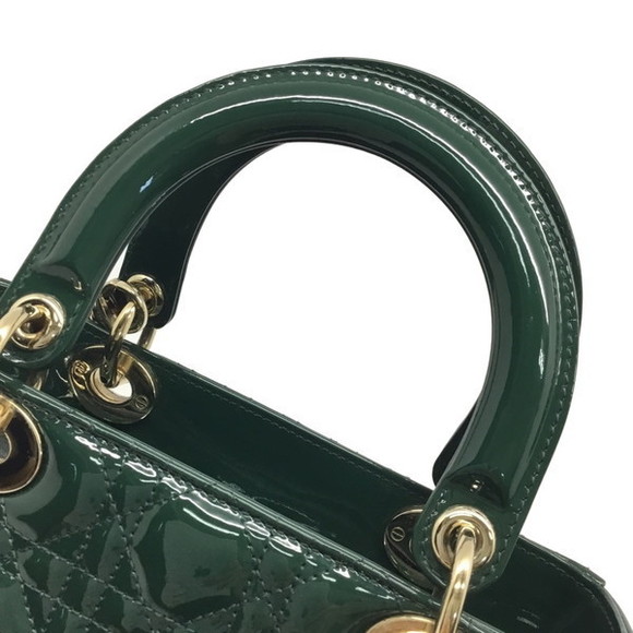 DIOR Lady Dior Medium Patent Leather Shoulder Bag Green - Picture 11 of 16